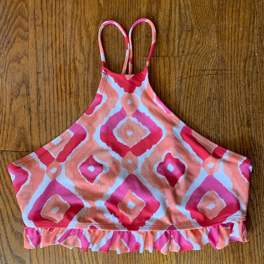 aerie Pink & Coral Patterned High Neck Bikini Top - Picture 2 of 10